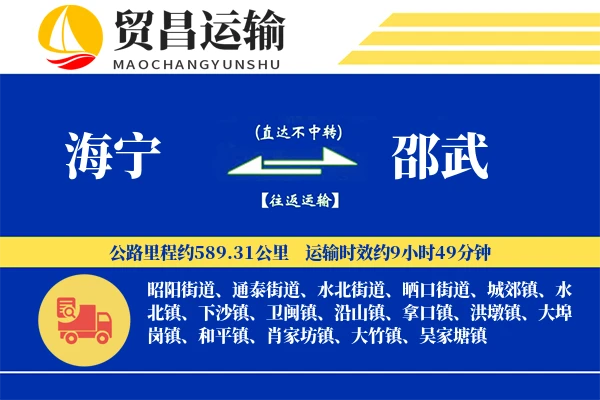 海宁到邵武物流专线-海宁至邵武货运公司