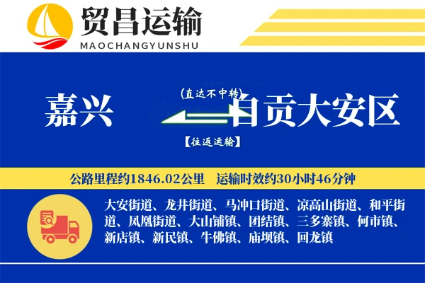 嘉兴到自贡大安区物流公司