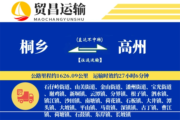 桐乡到高州物流专线-桐乡至高州货运公司